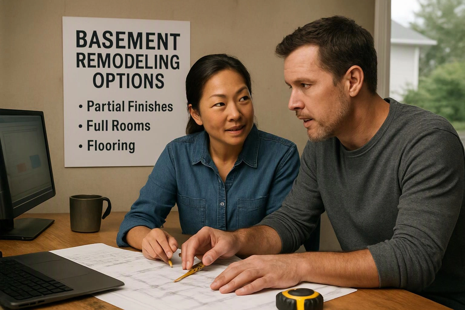 editorial documentary photograph of environmental still life in a real workspace where "Basement Remodeling Options